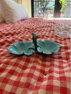 Vintage blue leaf trinket dish