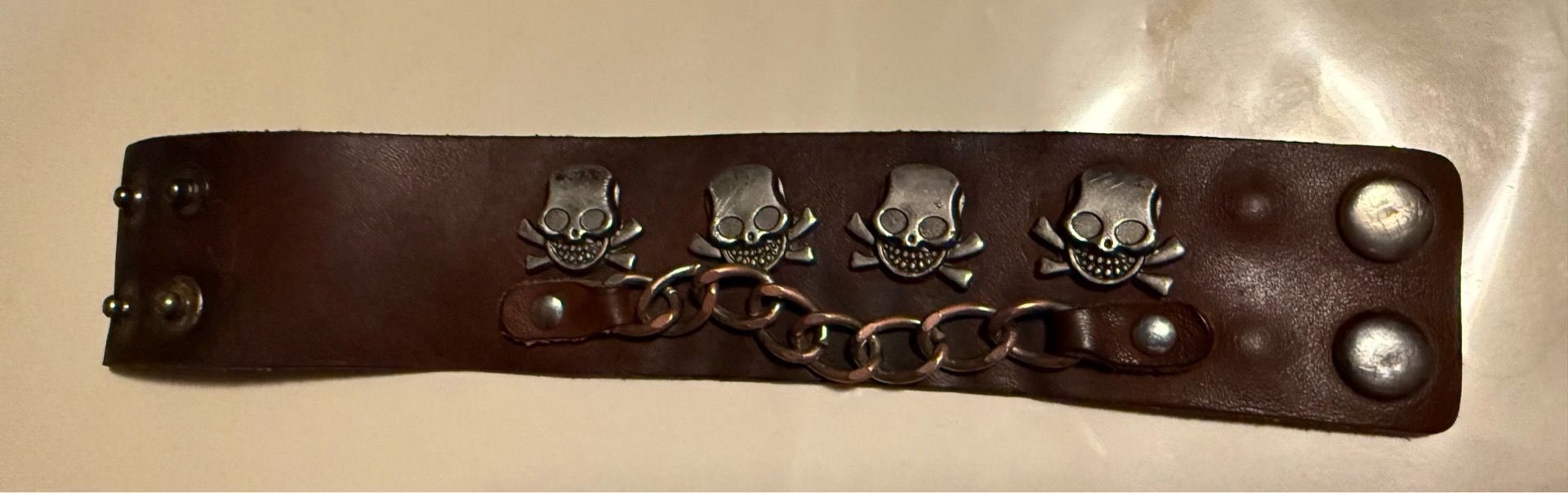 brown leather skull bracelet