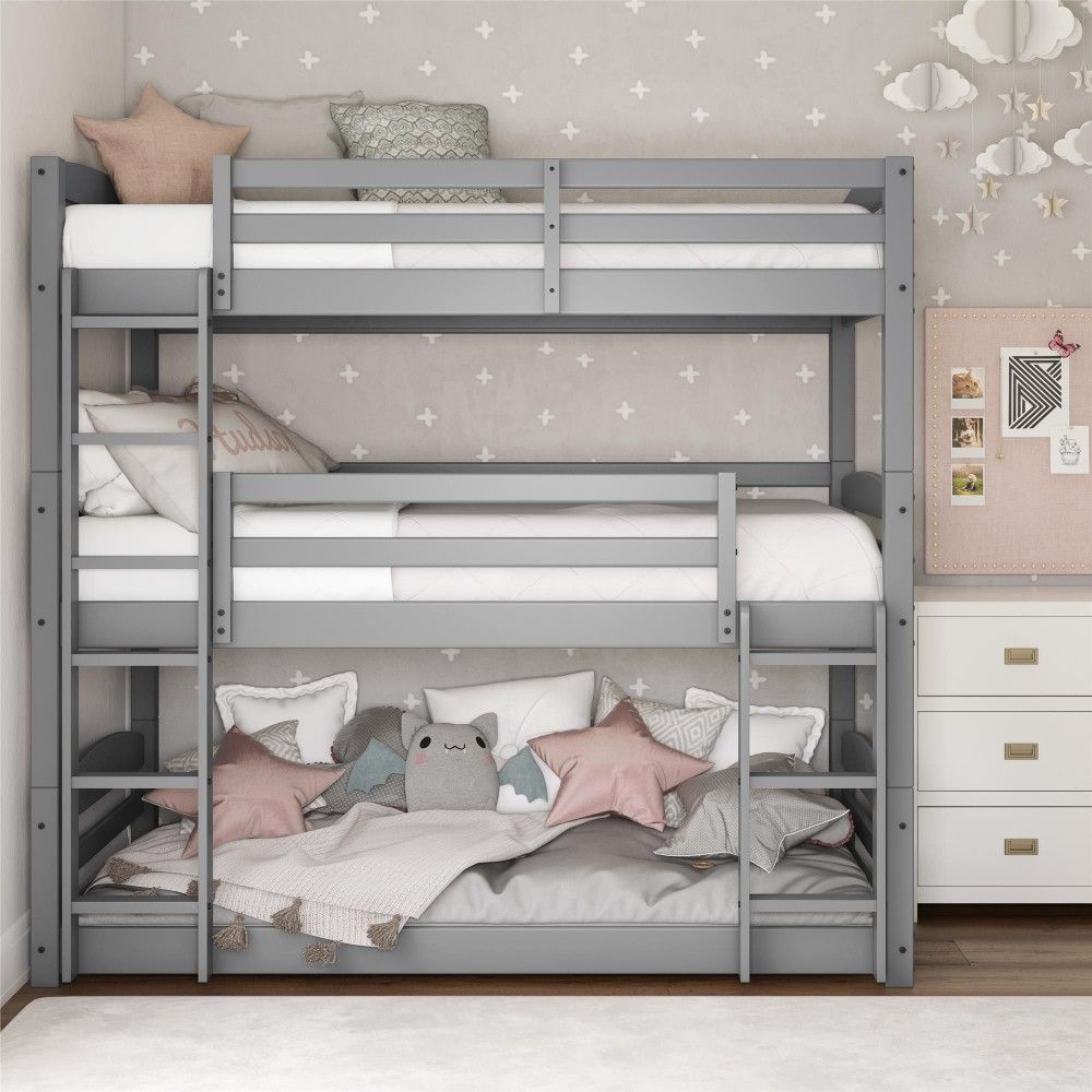 Grey Wood Triple Bunk Bed