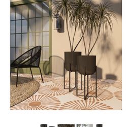 COSMOLIVING BY COSMOPOLITAN BLACK METAL DEEP RECESSED DOME INDOOR OUTDOOR PLANTER WITH REMOVABLE STAND, SET OF 2 19", 22"H