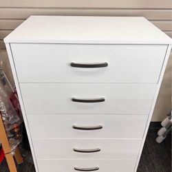 Dresser 5 Drawers White Dresser, Vertical Dresser with Metal Handles for Bedroom Living Room, New in Box