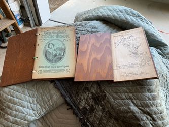 Old Wooden Covered Books From 1939 New England Cook Book And One Just Cocktails 