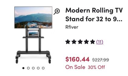 Modern Rolling TV Stand for 32 to 90-inch LCD LED OLED Flat Curved Screen TVs, Holds up to 200lb