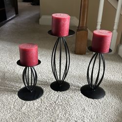 Set of 3 Metal Pillar Candle Holders – $15