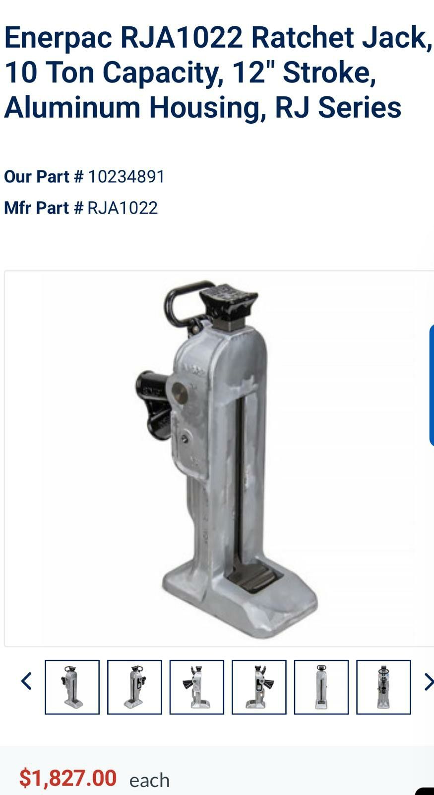 Enerpac RJA1022 Ratchet Jack,
10 Ton Capacity, 12" Stroke, Aluminum Housing, RJ Series