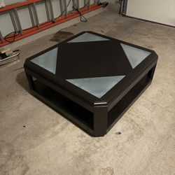 Solid Wood Table With Frosted Glass