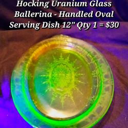Uranium Glass Handled Oval Serving Dish