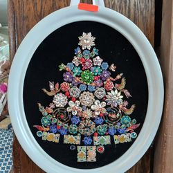 Framed Christmas Tree Jewelry Art 17x14 1/2