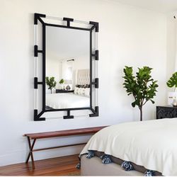 New 26” x 38” Modern Black Wall Mirror with Acrylic & Metal Frame, Decorative Vertical Bathroom Vanity Mirror for Living Room, Entryway & Stylish Home