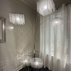 Lot 3 Lamps Floor & Nightstand Crystal Silver Tone