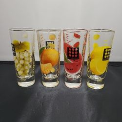 Cerve Italy  Double Shot Glasses W/Fruit Circleware Designs Set Of 4 (BS)