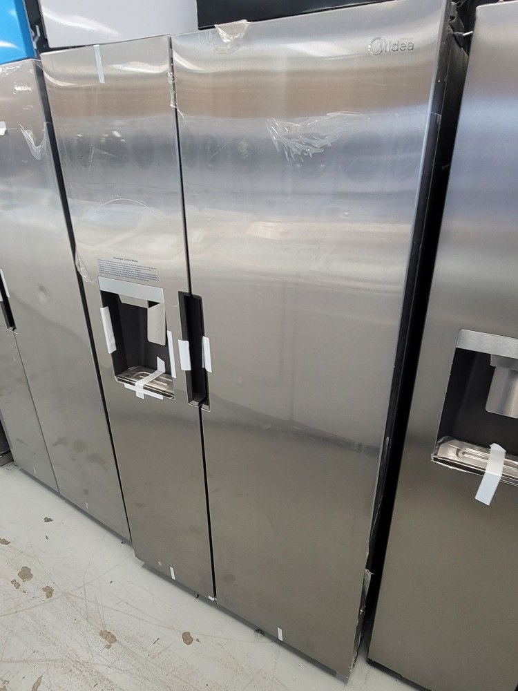 New Midea 36" Wide Stainless Steel Side By Side Refrigerator Through Door Water And Ice Dispenser