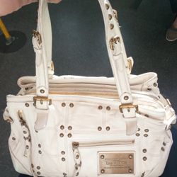 White Louis Vuitton Leather Handbag with Studs