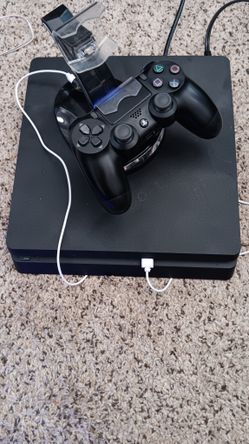 PS4 SLIM W/ 1 CONTROLLER, CONTROLLER, HEADSET, & CHARGING STAND & CORDS!