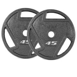 Black 2-Inch Olympic Grip Plate, 45/25 Pounds, Pair