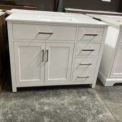 43” Solid wood Bathroom Vanity Cabinet Single Sink Stone Countertop (Open Box)