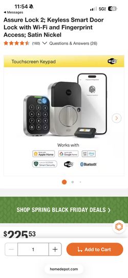 Yale Assure Lock 2; Keyless Smart Door Lock with Wi-Fi and Fingerprint Access; Satin Nickel 
