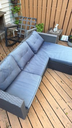 Blue/Gray Wicker Outdoor Sectional Sofa