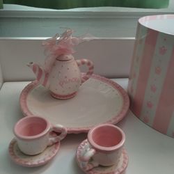 Mud Pie Miniature Ceramic Little Princess 7-Piece Tea Set