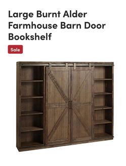 Large Burnt Alder Farmhouse Barn Door Bookshelf