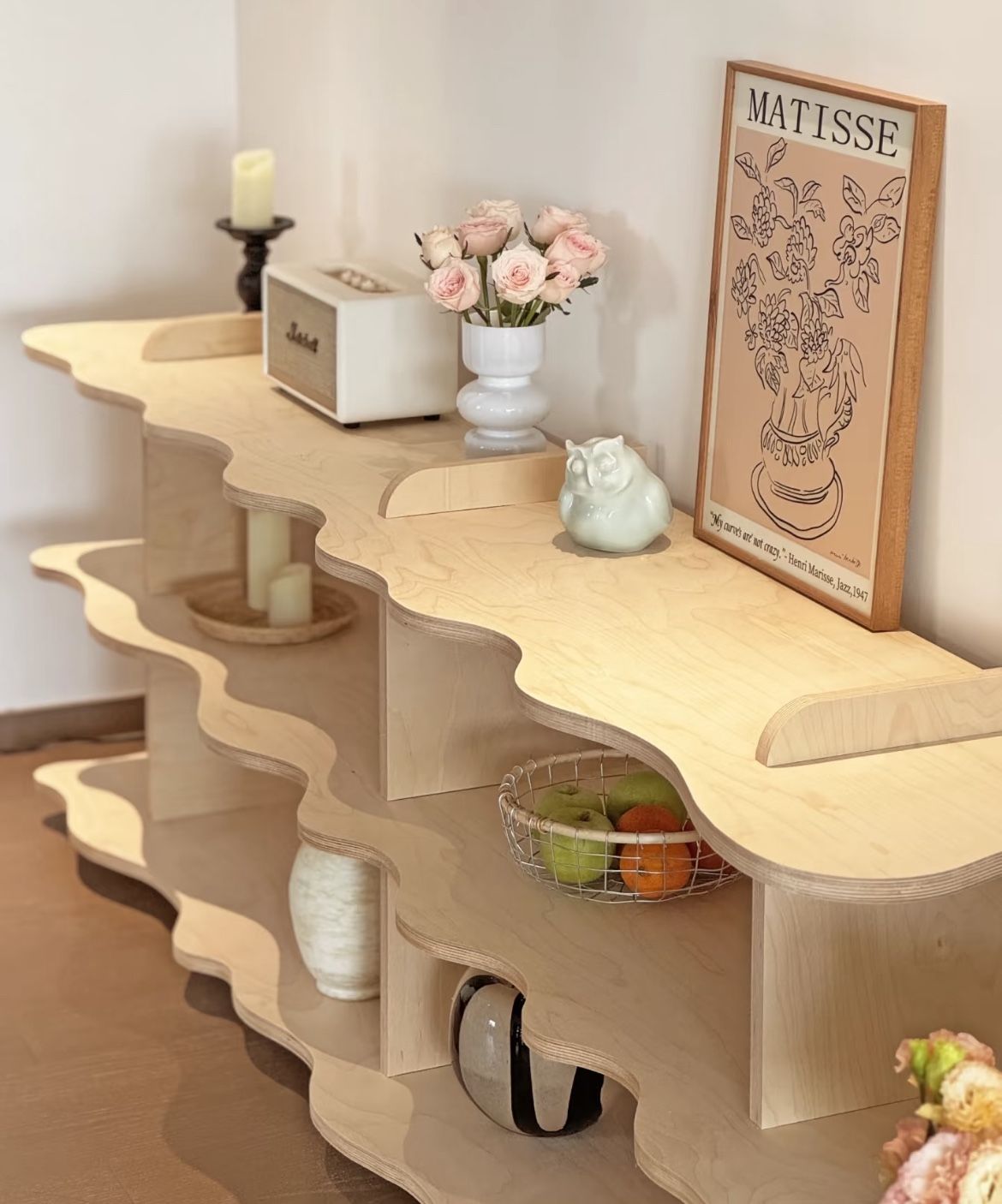 Designer Wavy Shelf – Unique Wooden Storage Unit/ Console