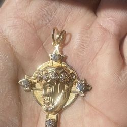 Solid 14k Gold & Diamond Jesus Pendant