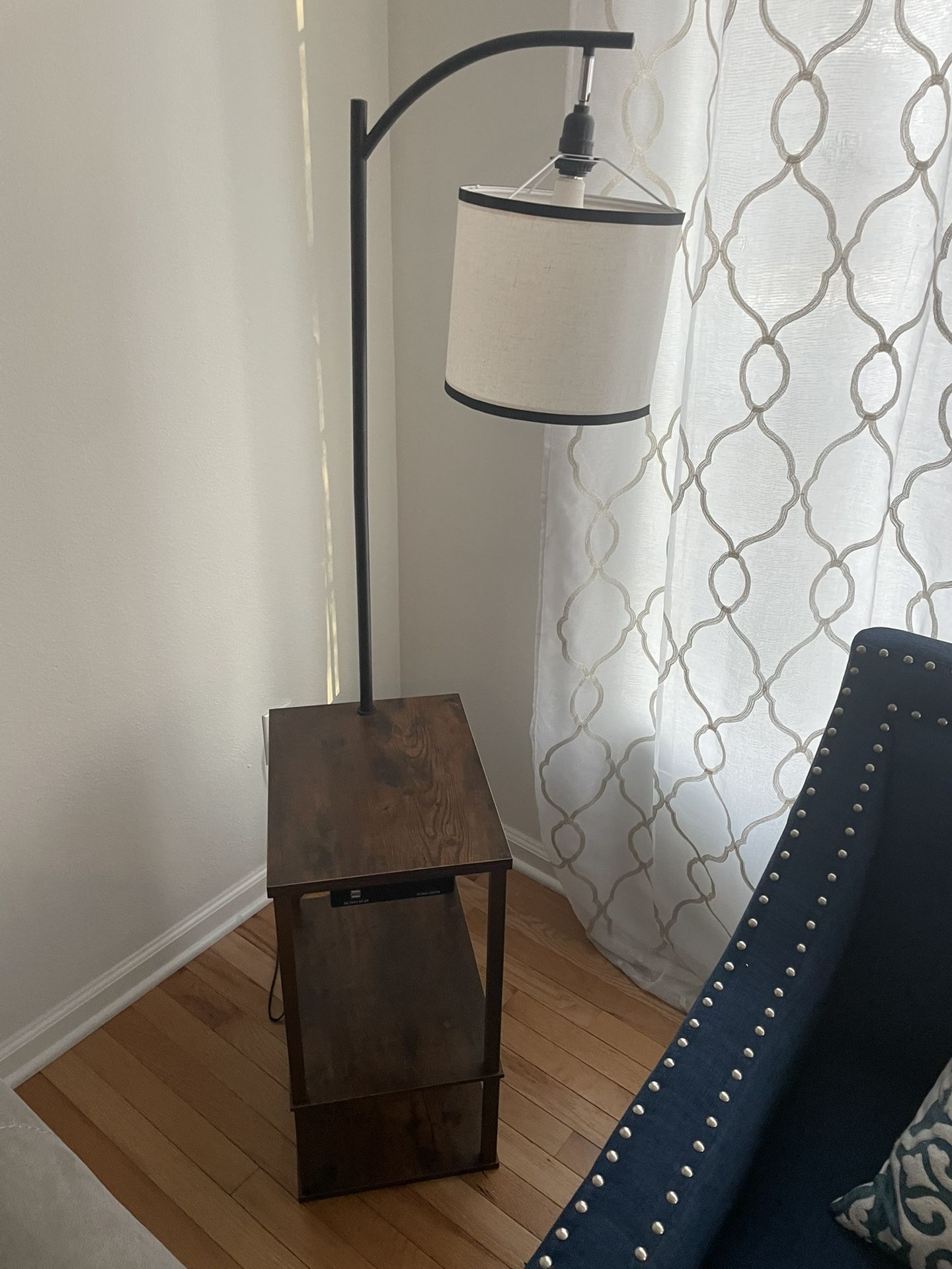 End Table with Lamp, Shelves, Charging Station(USB & AC Port)