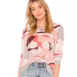 Skull Cashmere Arden Skull Camo Print Crew Neck Sweater Pink Camouflage, Size M  