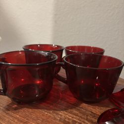 Arcoroc France Ruby Red Coffee / Tea Cups Set Of 4 