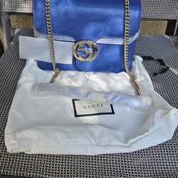 Womens GUCCI interlocking GG Medium Crossbody Bag Blue