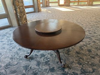 Large Round Mahogany Dining Table with Lazy Susan