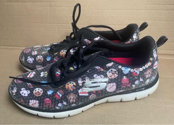 Skechers Womens Flex Appeal Emoji Sneaker Size 9.5 Black Embellished