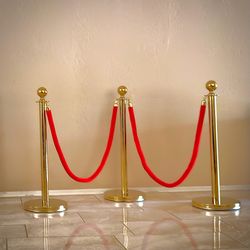 VIP Gold Stanchion Set - 6 Posts & 5 Red Velvet Ropes (Complete Set)