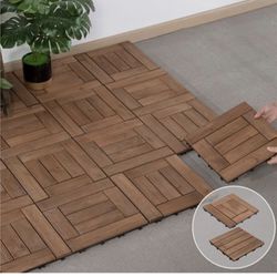 27PCS Wooden Flooring Patio Deck Tiles Interlocking Tiles Patio Solid Wood and Plastic Indoor&Outdoor 12 x 12in Brown 591783