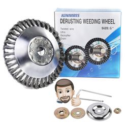 the KINMRIS 6 Inch Unbreakable Steel Unbreakable Wire Brush Trimmer Head Replacement and Accessories, Garden Grass Brush Cutting Head for Rust Remova