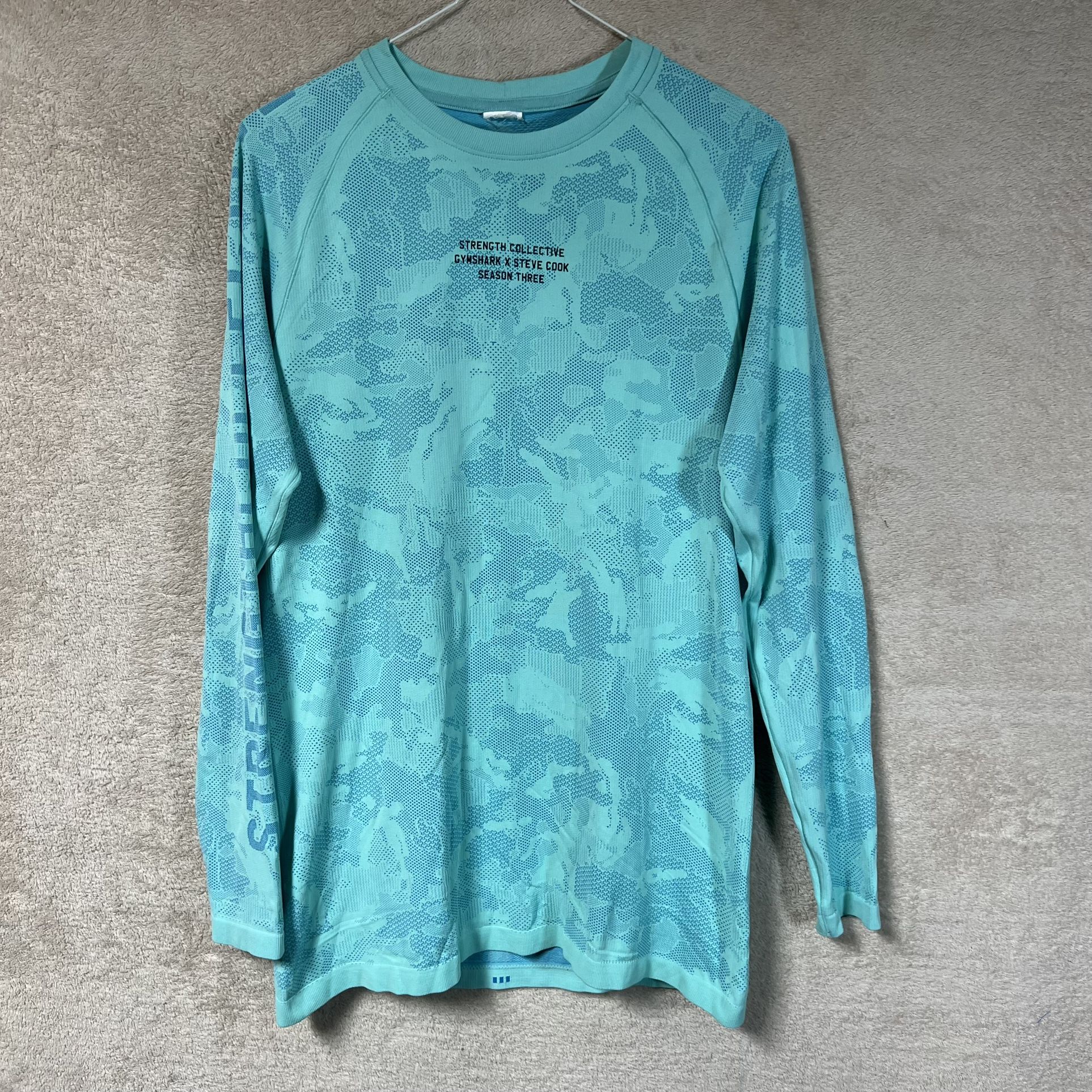 Gymshark x Steve Cook Seamless Long Sleeve Shirt Mens Camo Teal Small??