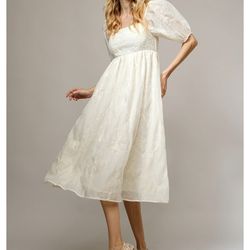 White Floral Mid Dress