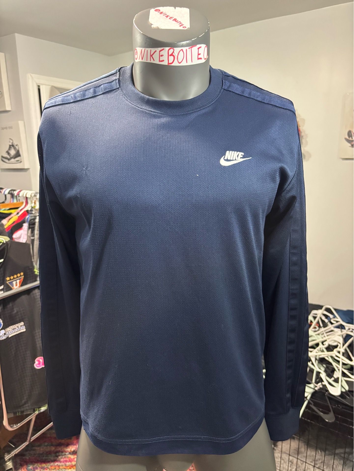 Nike Long Sleeve Jersey Shirt Dri-fit Mens Navy Blue Vintage Striped Medium