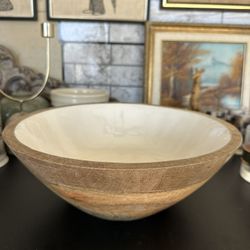 French Country Farmhouse White Enamel Lined Deep Mango Bowl