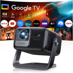 Smart 4K Projector [Google TV Stick Built-in & 360° Stand] with WiFi 6, Bluetooth 5.3, HDR10, 30W Hi-Fi, AI Auto Focus, Outdoor Portable Short Throw M