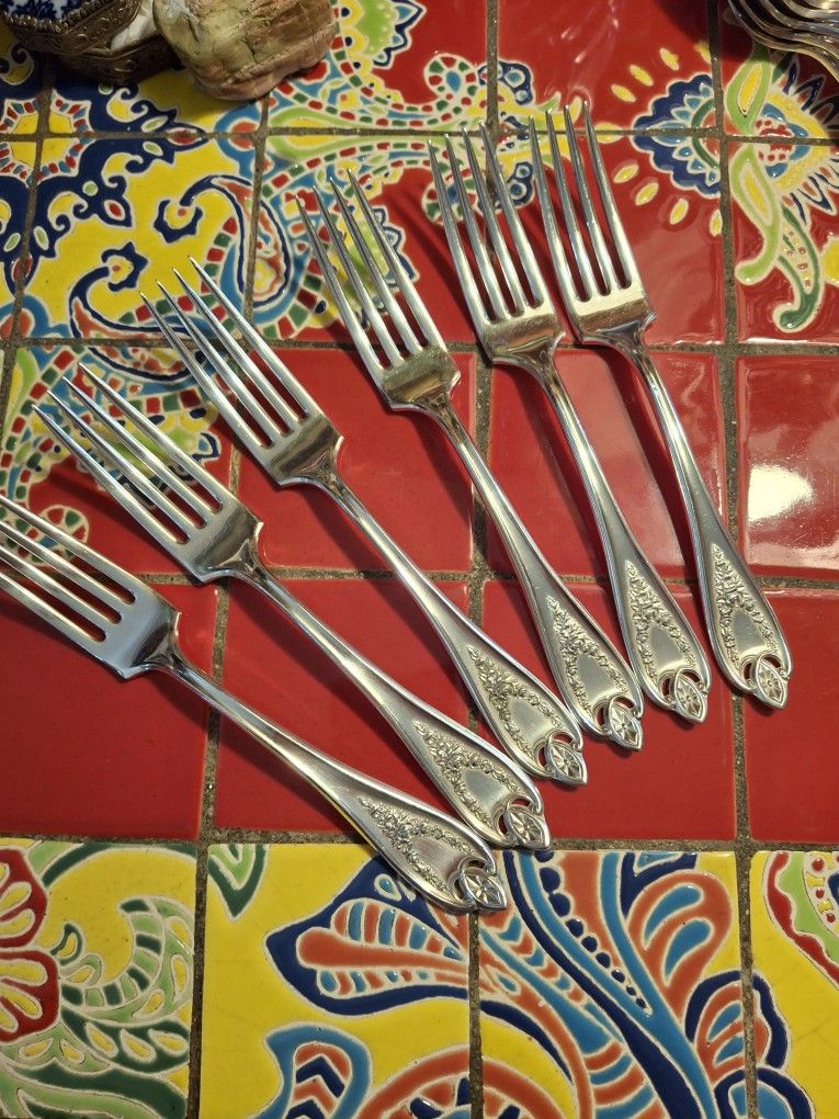 Old Colony Silverplate Dinner Forks 7 1/2" Set Of 6 Vintage 1911 1847 Rogers Bros