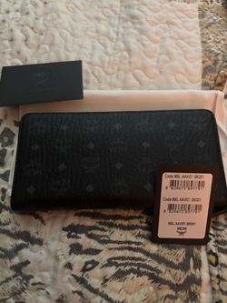 MCM Black Monogram Zip-Around Wallet