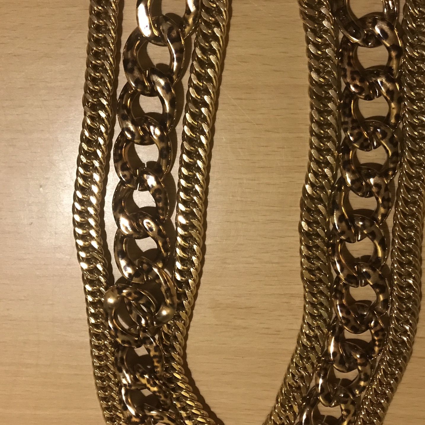 NECKLACE GOLD MULTI STRAND ANIMAL LEOPARD CHEETAH PRINT