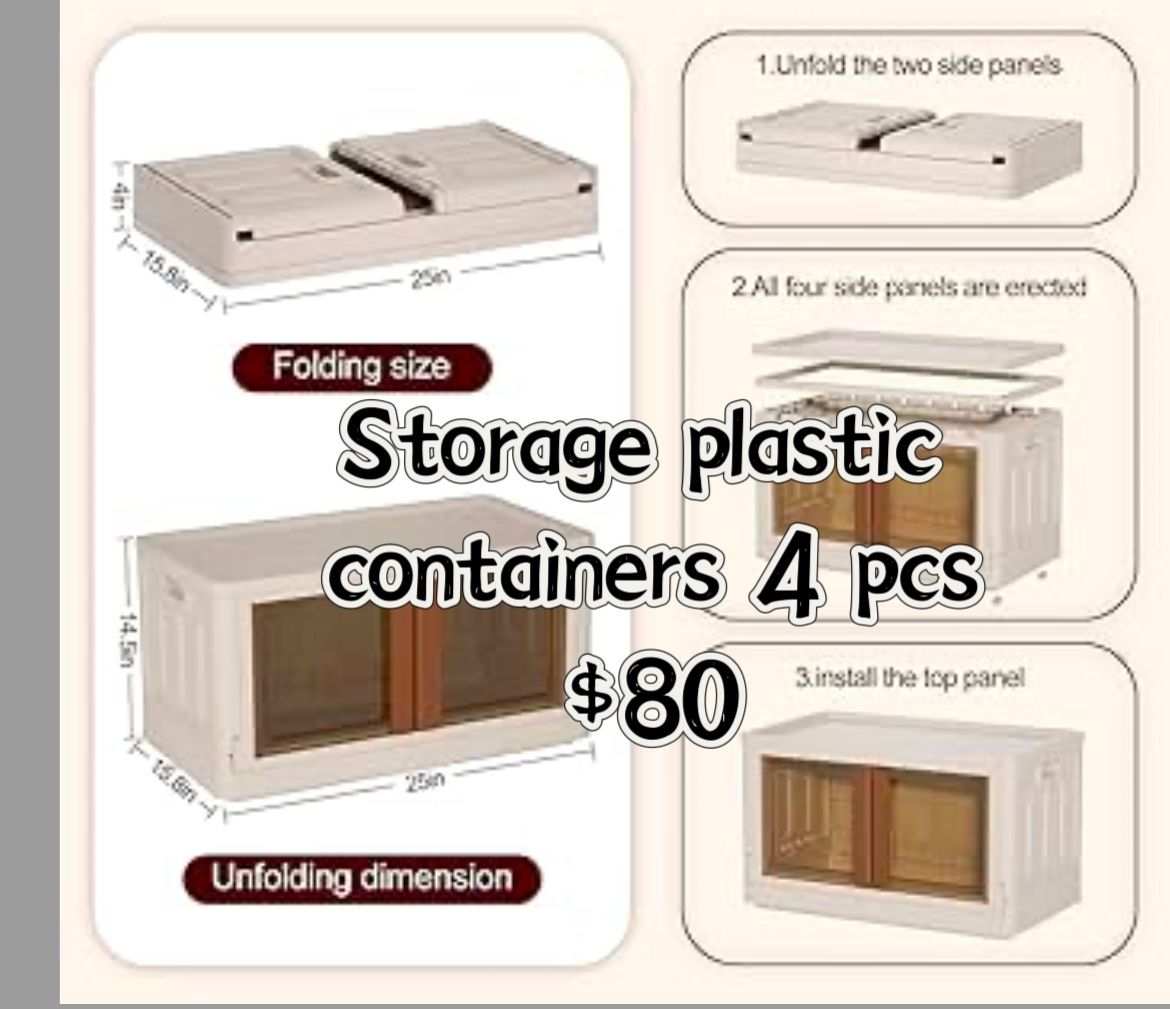 😀 4Pack 12Gallon Collapsible Storage Bins with Lids, stackable storage bins with Doors and Wheels, plastic storage cabinet