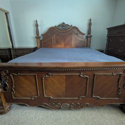King Size Bed Frame, matching Side Drawer, Dresser, and Dresser with Mirror