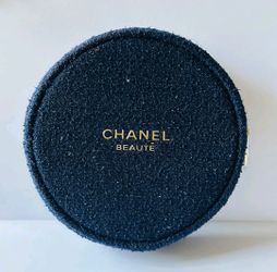 CHANEL Dark Navy BLUE MAKEUP tweed Cosmetics Pouch 6.5"x6.5"x1.5' Brand New