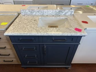 Sonoma 36 in. Single Sink Midnight Blue Bath Vanity with Carrara Marble Top