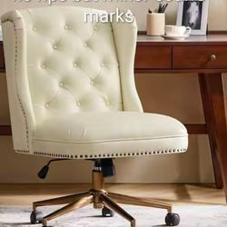 White Tufted Faux Leather Desk Chair Light Scuffs