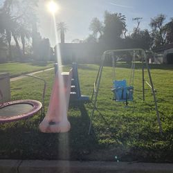 Free Slide, Swing, And Trampoline 