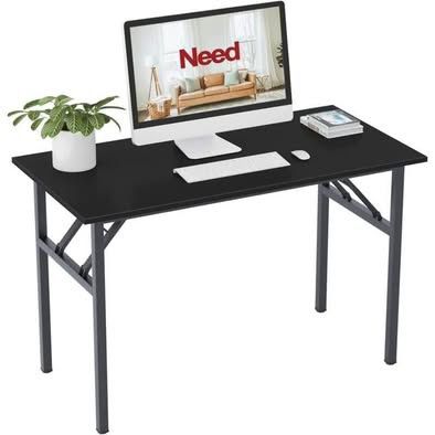 New Black Home Office Desk 47 inch - No Assembly Folding Computer Table with BIFMA Certification,